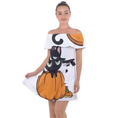 Halloween Cute Cat Off Shoulder Velour Dress