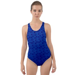 Background Polka Blue Cut-out Back One Piece Swimsuit by HermanTelo