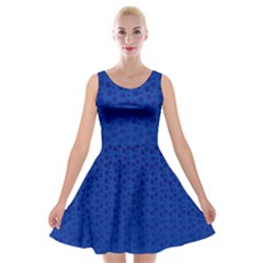 Background Polka Blue Velvet Skater Dress by HermanTelo