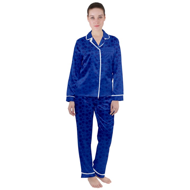 Background Polka Blue Satin Long Sleeve Pyjamas Set