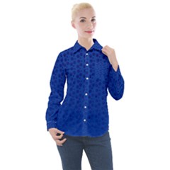 Background Polka Blue Women s Long Sleeve Pocket Shirt