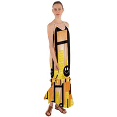 Abstract Anthropomorphic Art Cami Maxi Ruffle Chiffon Dress