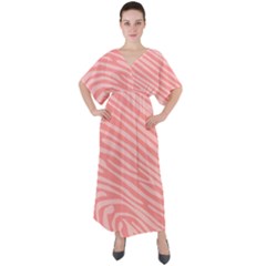 Pattern Texture Pink V-neck Boho Style Maxi Dress by HermanTelo