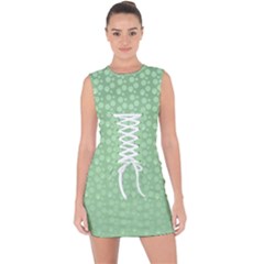 Background Polka Green Lace Up Front Bodycon Dress by HermanTelo