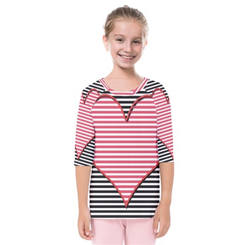 Heart Stripes Symbol Striped Kids  Quarter Sleeve Raglan Tee by HermanTelo