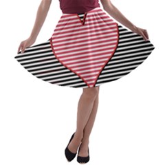 Heart Stripes Symbol Striped A-line Skater Skirt