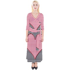 Heart Stripes Symbol Striped Quarter Sleeve Wrap Maxi Dress by HermanTelo