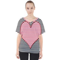 Heart Stripes Symbol Striped V-neck Dolman Drape Top by HermanTelo