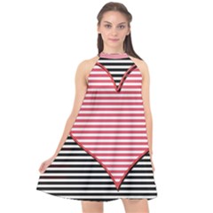Heart Stripes Symbol Striped Halter Neckline Chiffon Dress  by HermanTelo