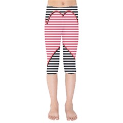 Heart Stripes Symbol Striped Kids  Capri Leggings 