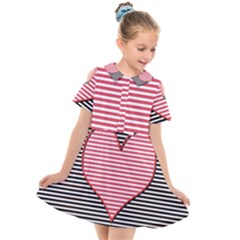 Heart Stripes Symbol Striped Kids  Short Sleeve Shirt Dress