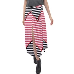 Heart Stripes Symbol Striped Velour Split Maxi Skirt