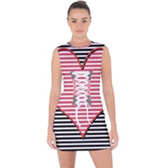 Heart Stripes Symbol Striped Lace Up Front Bodycon Dress
