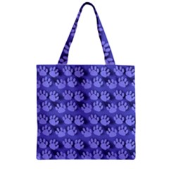 Pattern Texture Feet Dog Blue Zipper Grocery Tote Bag by HermanTelo