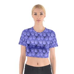 Pattern Texture Feet Dog Blue Cotton Crop Top