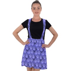 Pattern Texture Feet Dog Blue Velvet Suspender Skater Skirt