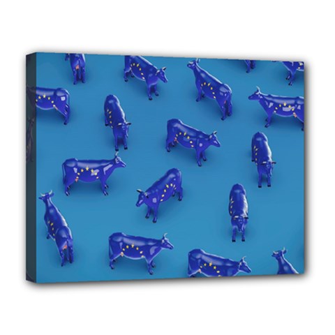 Cow Illustration Blue Canvas 14  X 11  (stretched)