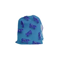 Cow Illustration Blue Drawstring Pouch (small)