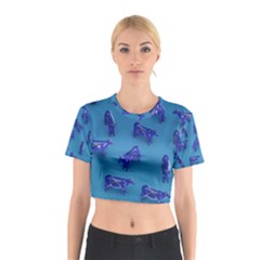 Cow Illustration Blue Cotton Crop Top