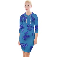 Cow Illustration Blue Quarter Sleeve Hood Bodycon Dress