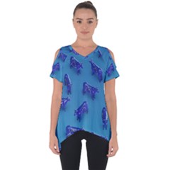 Cow Illustration Blue Cut Out Side Drop Tee