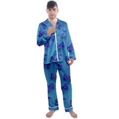 Cow Illustration Blue Men s Satin Pajamas Long Pants Set