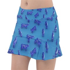 Cow Illustration Blue Tennis Skirt