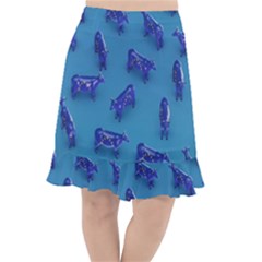 Cow Illustration Blue Fishtail Chiffon Skirt