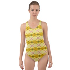 Pattern Pink Yellow Cut-out Back One Piece Swimsuit