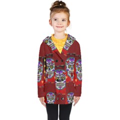 Awesome Sugar Skull With Hearts Kids  Double Breasted Button Coat by FantasyWorld7