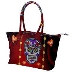 Awesome Sugar Skull With Hearts Canvas Shoulder Bag by FantasyWorld7