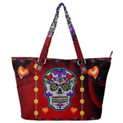 Awesome Sugar Skull With Hearts Full Print Shoulder Bag by FantasyWorld7