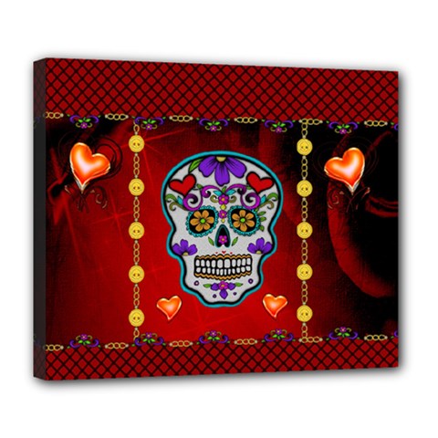 Awesome Sugar Skull With Hearts Deluxe Canvas 24  X 20  (stretched) by FantasyWorld7