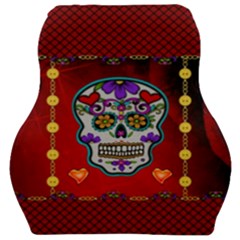 Awesome Sugar Skull With Hearts Car Seat Velour Cushion  by FantasyWorld7