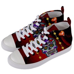 Awesome Sugar Skull With Hearts Women s Mid-top Canvas Sneakers by FantasyWorld7