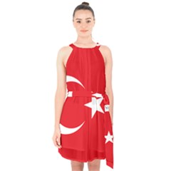 Flag Of Turkey Halter Collar Waist Tie Chiffon Dress by abbeyz71