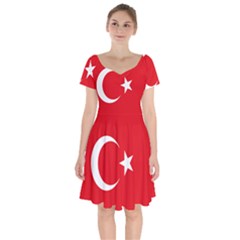 Vertical Flag Of Turkey Short Sleeve Bardot Dress by abbeyz71