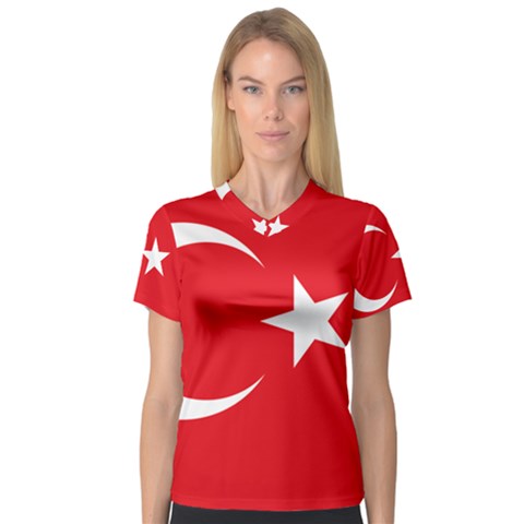 National Cockade Of Turkey V-neck Sport Mesh Tee by abbeyz71