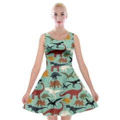 Reptile Dinosaurs Velvet Skater Dress