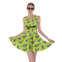 Cute Dinosaur Skeleton Green Skater Dress