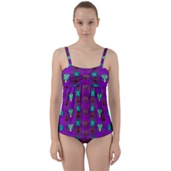 Peace Is Cool Again And Decorative Flowers Twist Front Tankini Set by pepitasart