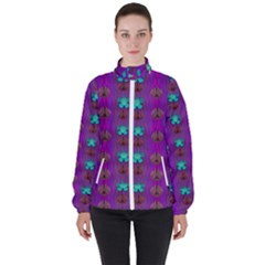 Peace Is Cool Again And Decorative Flowers Women s High Neck Windbreaker by pepitasart