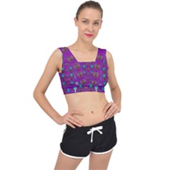 Peace Is Cool Again And Decorative Flowers V-back Sports Bra by pepitasart