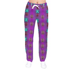 Peace Is Cool Again And Decorative Flowers Women Velvet Drawstring Pants by pepitasart