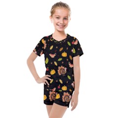 Thanksgiving Turkey Pattern Kids  Mesh Tee And Shorts Set