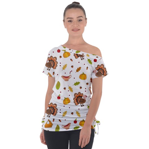 Thanksgiving Turkey Pattern Tie-up Tee by Valentinaart