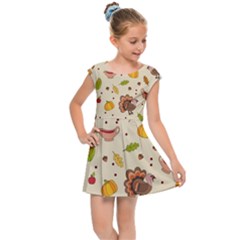 Thanksgiving Turkey Pattern Kids  Cap Sleeve Dress by Valentinaart