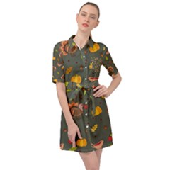 Thanksgiving Turkey Pattern Belted Shirt Dress