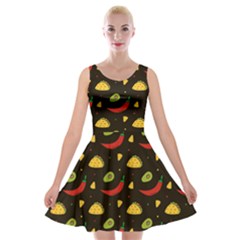 Mexican Peppers Tacos Velvet Skater Dress