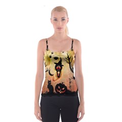 Funny Halloween Design, Pumpkin, Cat, Owl And Crow Spaghetti Strap Top by FantasyWorld7